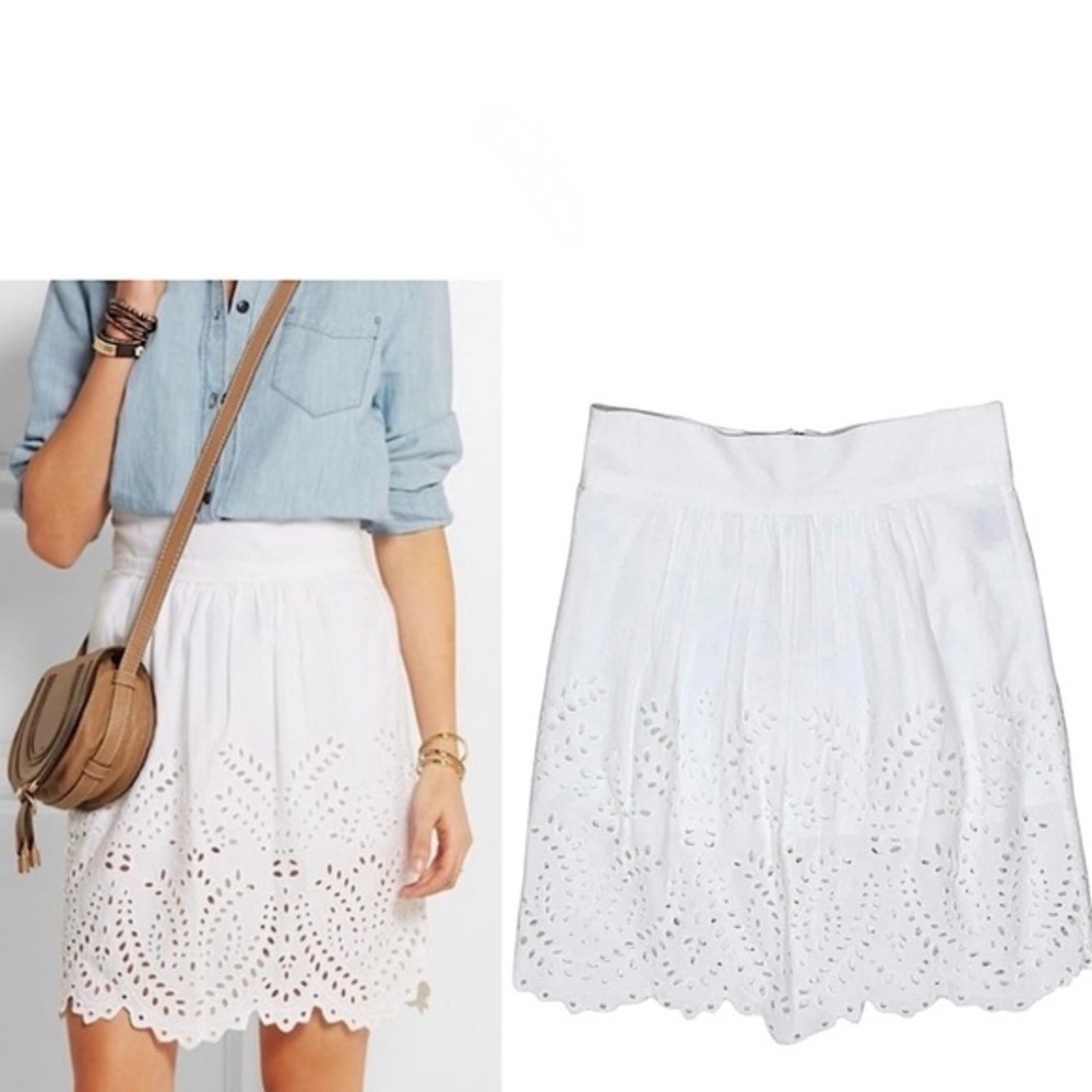 Isabel Marant Etoile White Ivory Eyelet Trim Skirt Sz M / L / 38